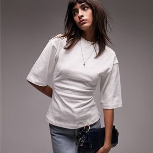 NWT Topshop 80s clean short sleeve top with pleats in white